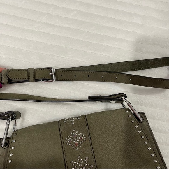 Rebecca Minkoff Stargazing Saddle Green Nubuck Leather Cross Body Bag - Picture 14 of 15